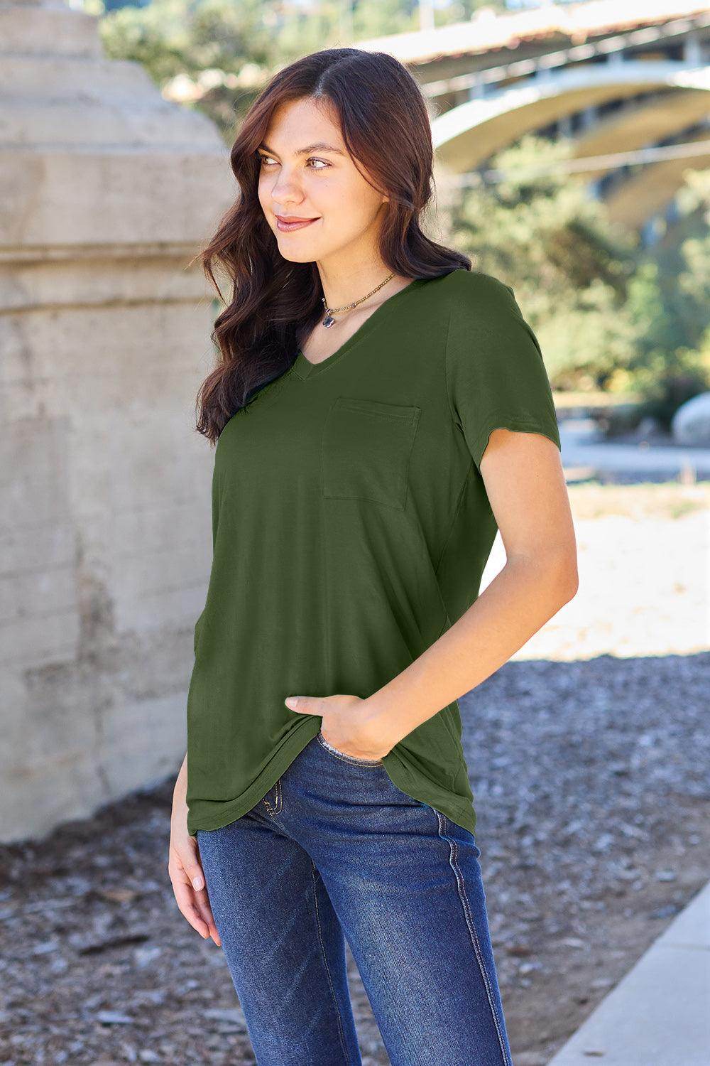 Basic Bae Full Size V-Neck Short Sleeve T-Shirt for Women - n/a at Dealshubindia