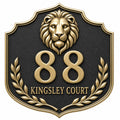 Lion Crest Shield Address Plaque in Antique Brass