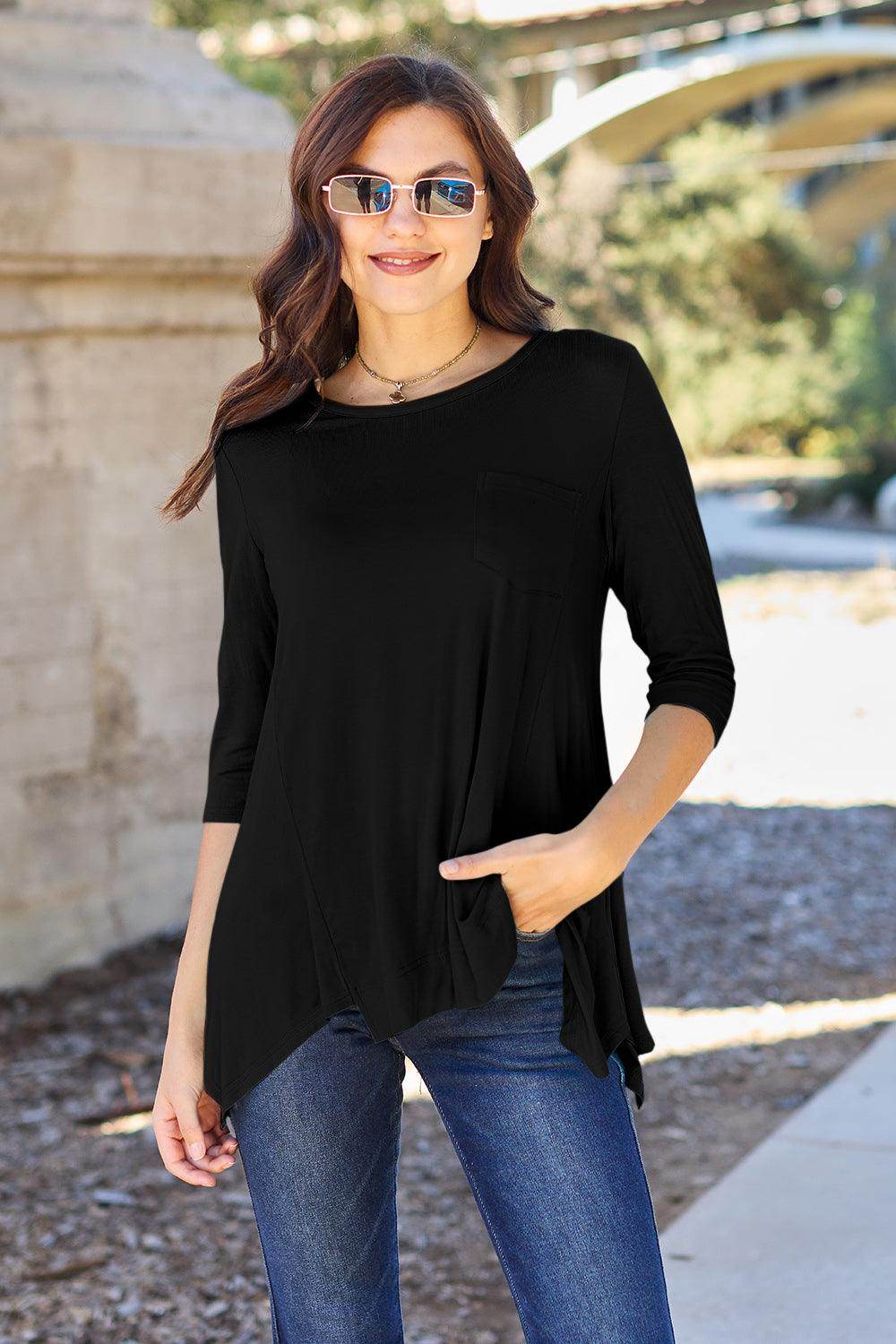 Basic Bae Full Size Round Neck Pocketed T-Shirt for Women - n/a at Dealshubindia