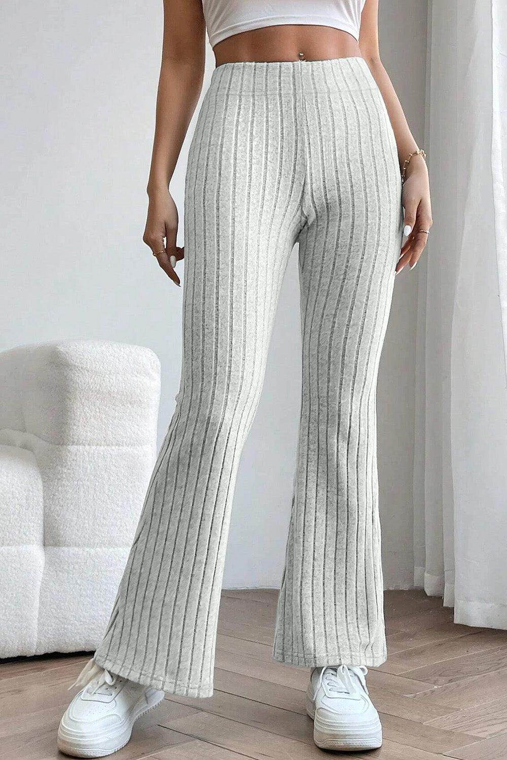 Basic Bae Full Size Ribbed High Waist Flare Pants for Women - n/a at Dealshubindia