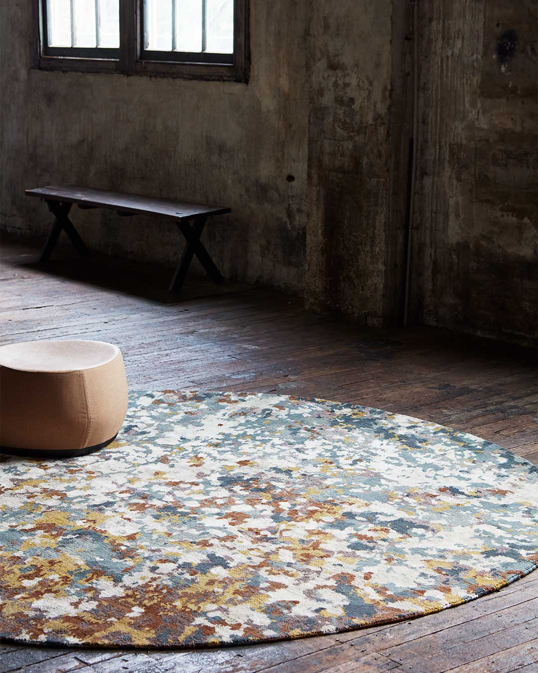 Hand Tufted Speckled Abstract Round Wool Rug | Cream, Slate & Rust | Esoteria by Rugfine