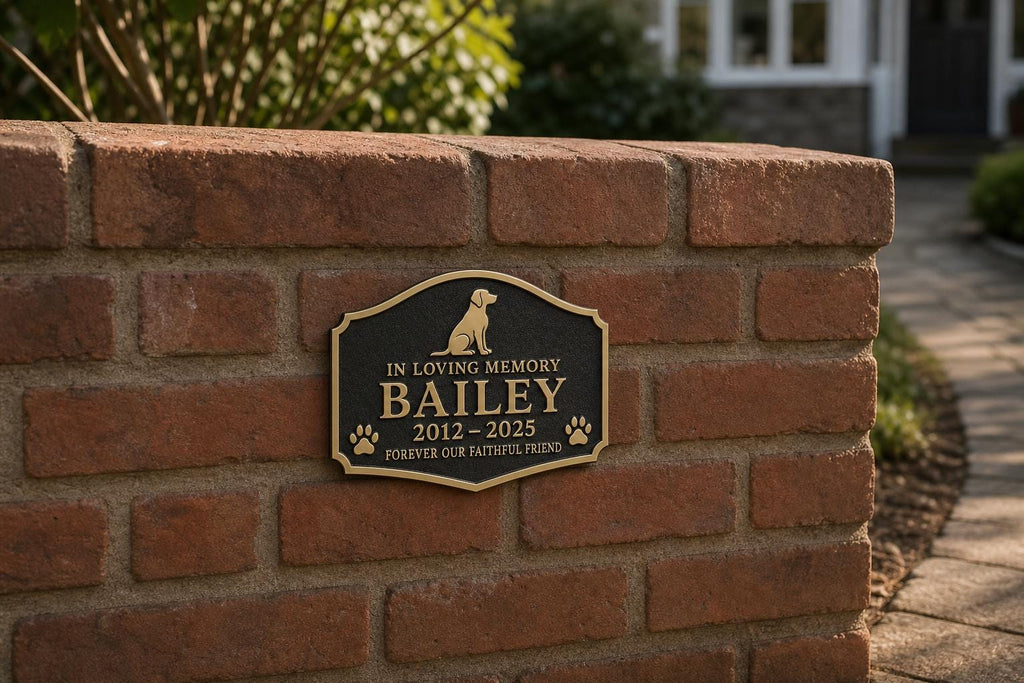 Personalised Memorial Sign, Pet Remembrance Plaque, Raised Antique Brass Design
