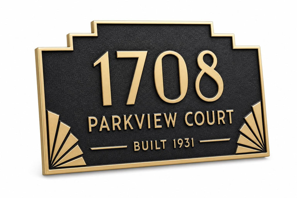 Personalised Art Deco House Number | Antique Brass Address Plaque