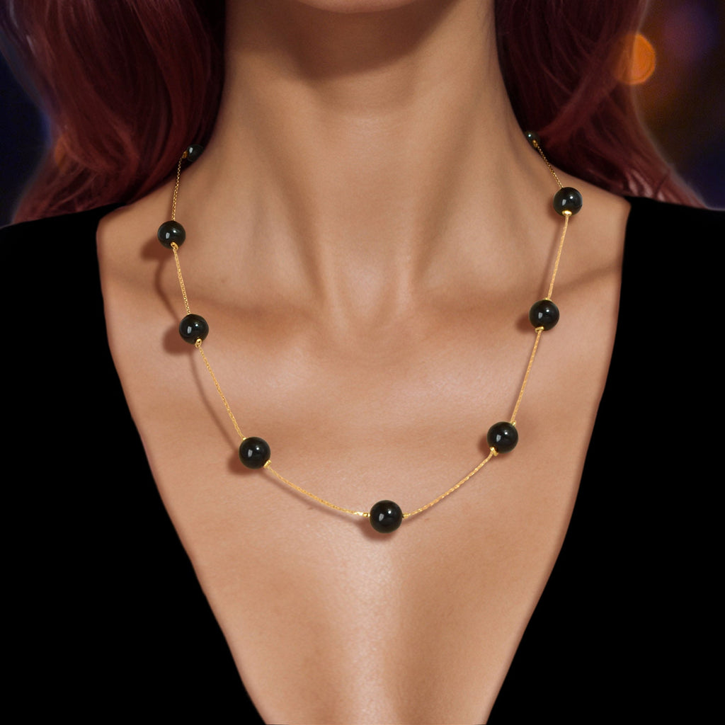 AU Post Fashion Accessories Black Beads Gold Chain Necklace Women Party Jewelry