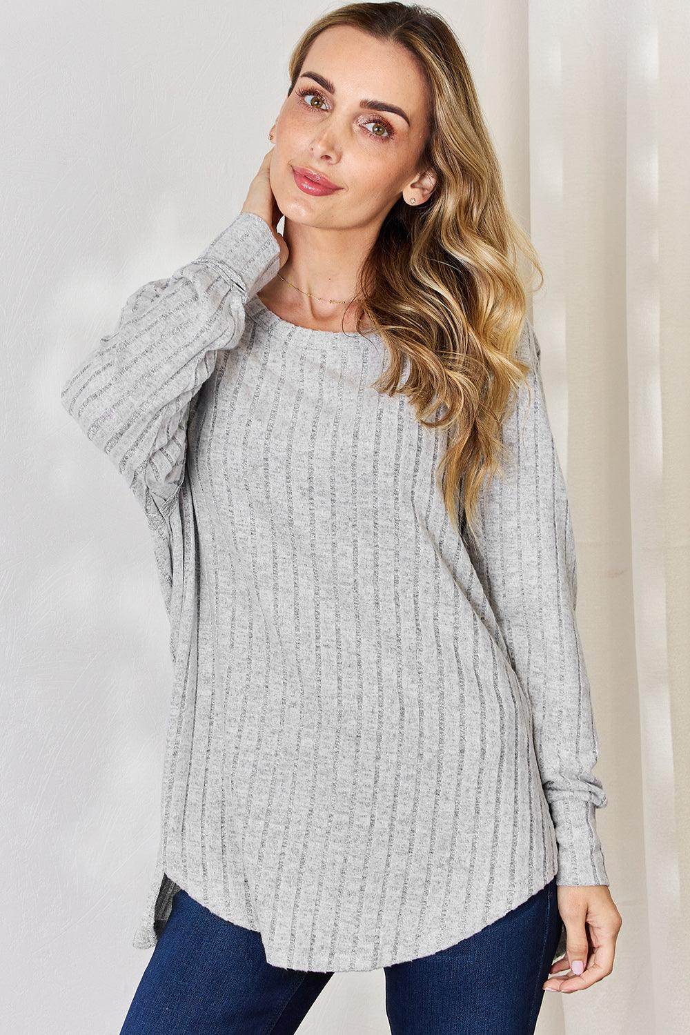 Basic Bae Full Size Ribbed Round Neck Slit T-Shirt for Women - n/a at Dealshubindia