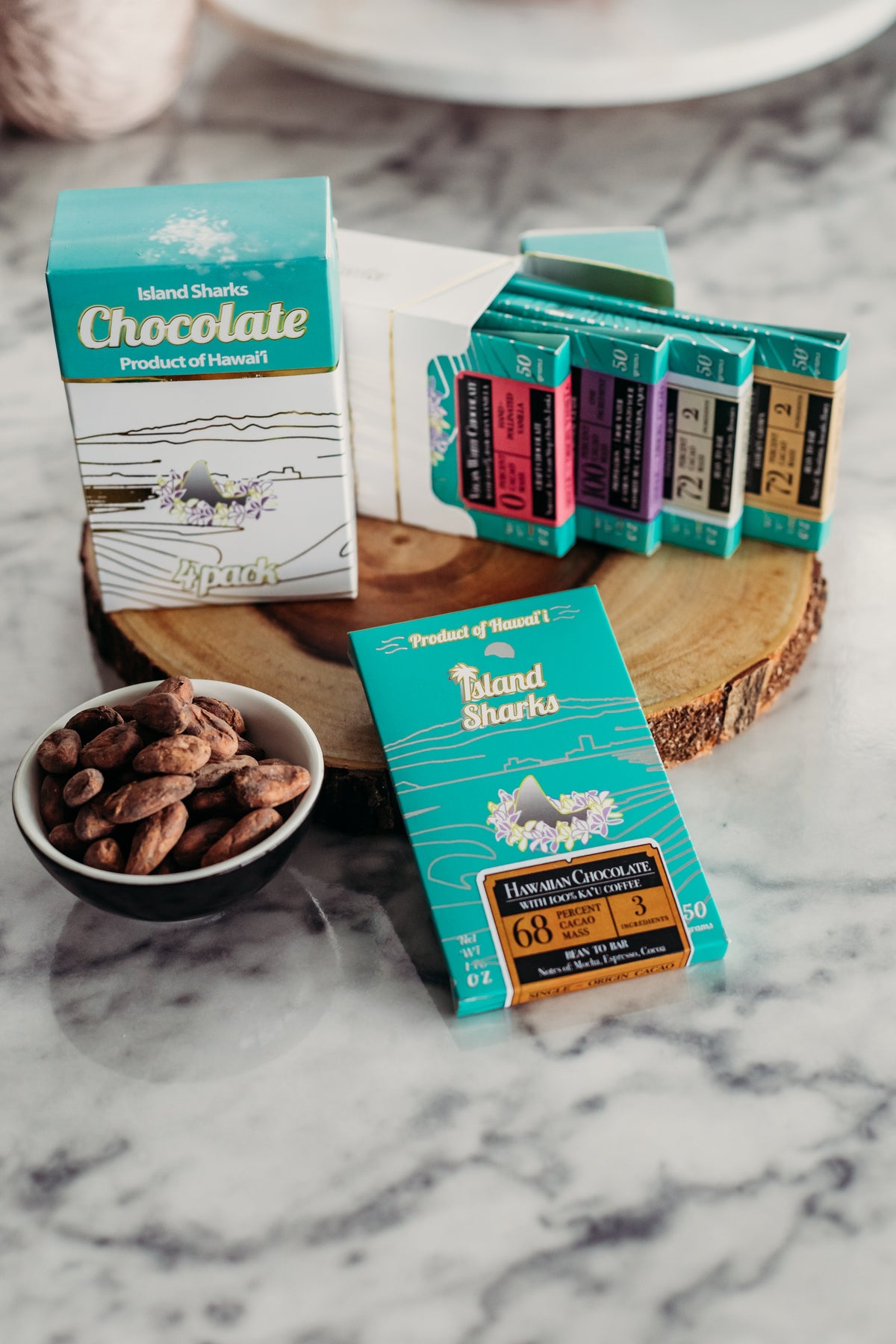 68% Hawaiian Cacao and 100% Ka'u Coffee