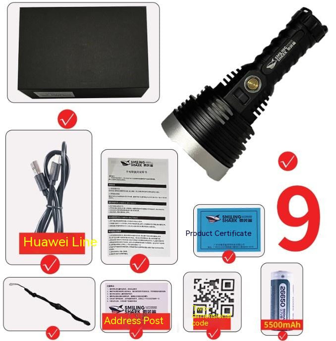 Long Shot Camping Cave Search Waterproof Strong Light Rechargeable Flashlight