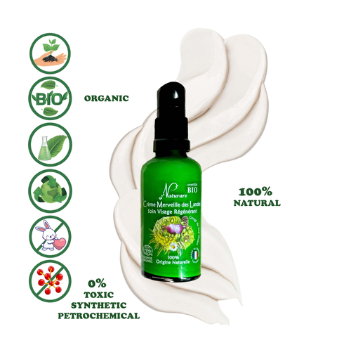 Green Naturare Bio serum bottle with white cream swirls and organic badges