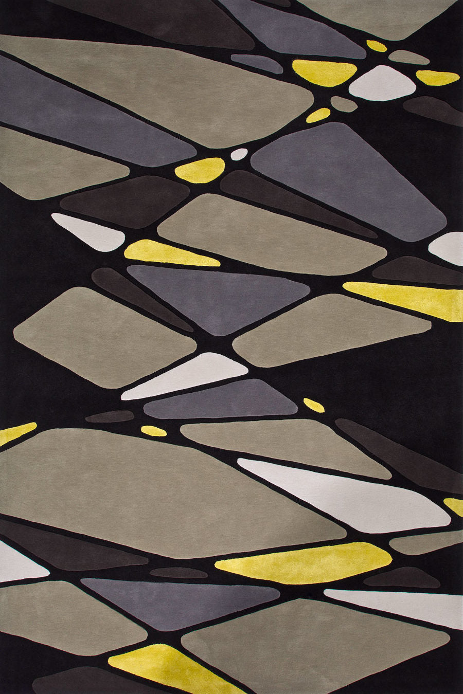Hand Tufted Geometric Rug | Black, Grey & Lime | Wool | Floatzen by Rugfine