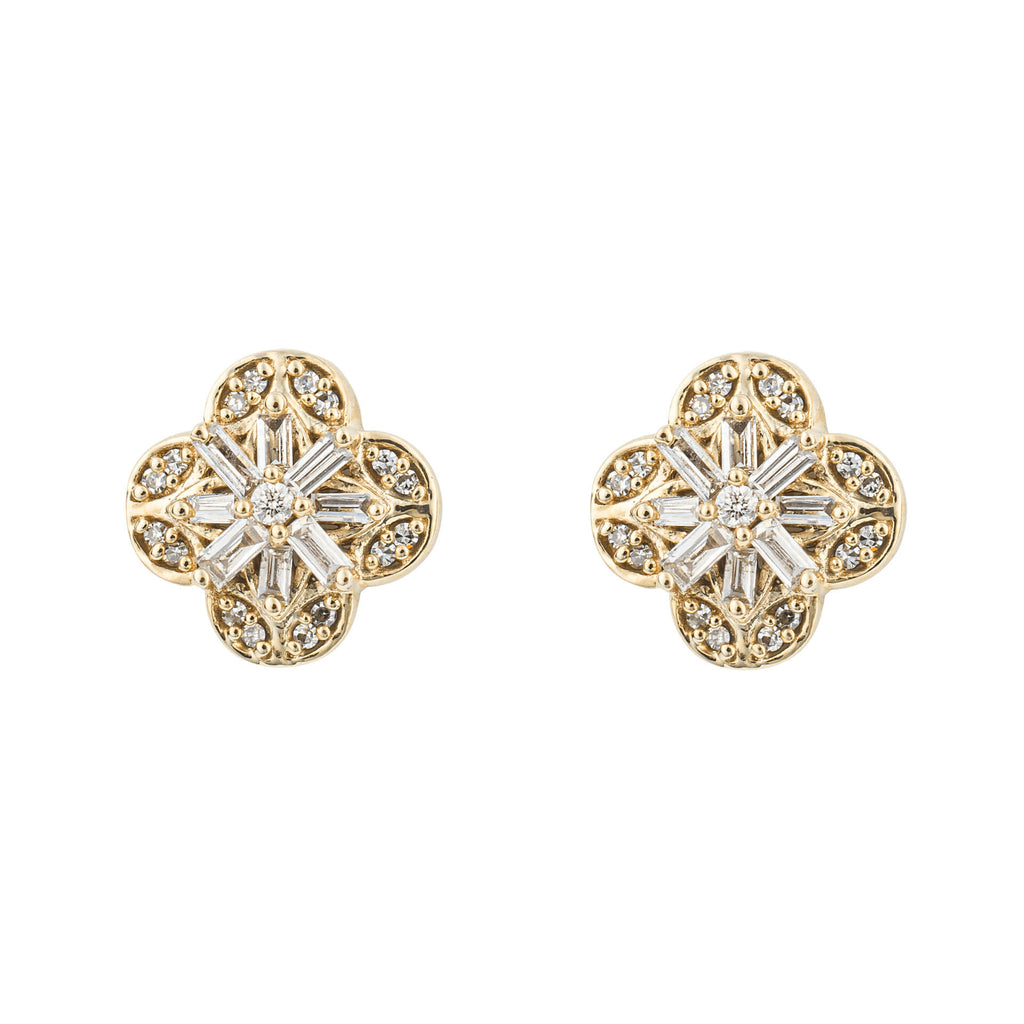 Elements Gold Flower Stud Earrings with Diamond-0