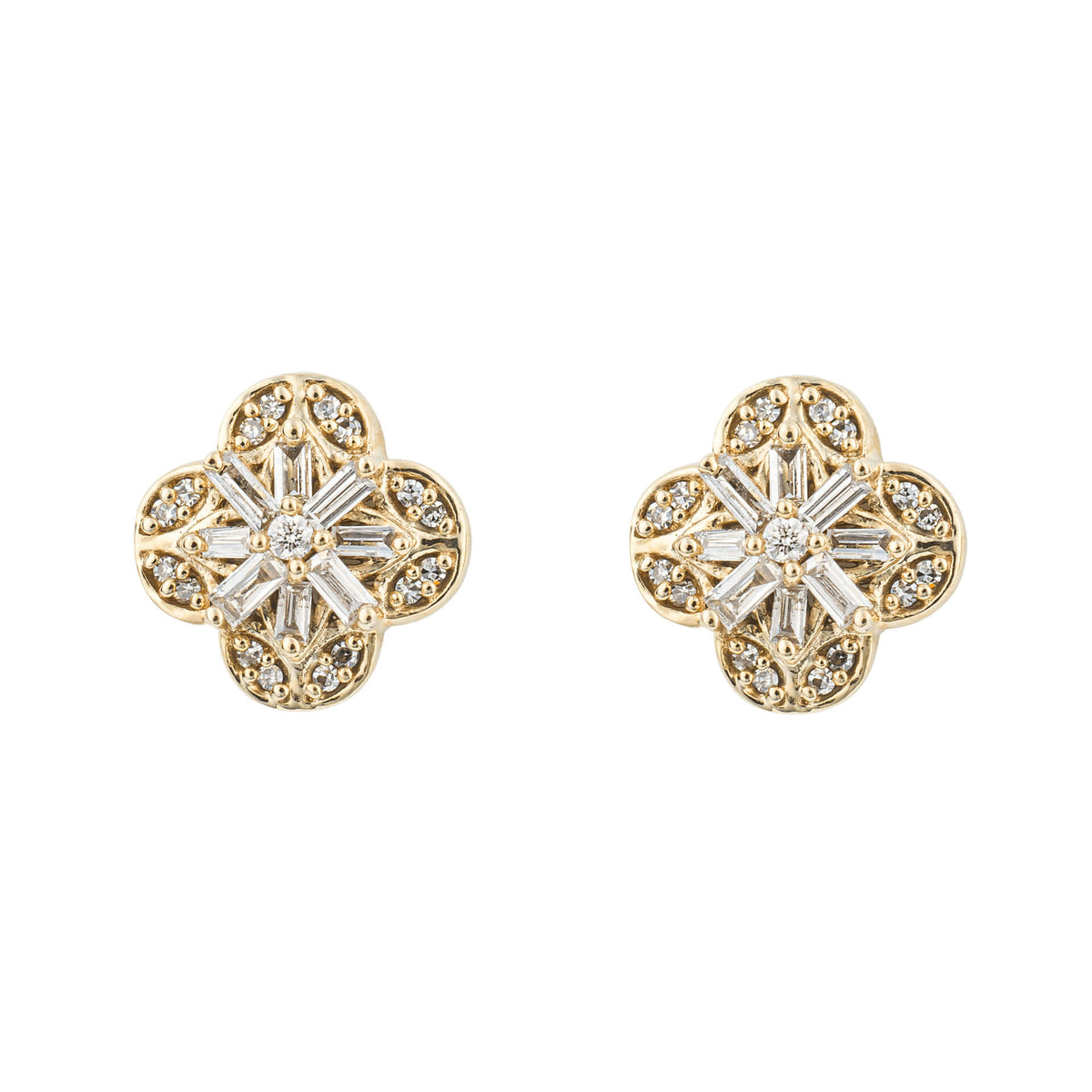 Elements Gold Flower Stud Earrings with Diamond-0