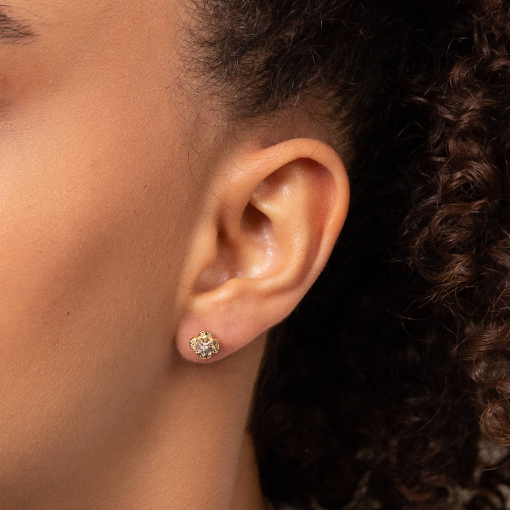 Elements Gold Flower Stud Earrings with Diamond-1