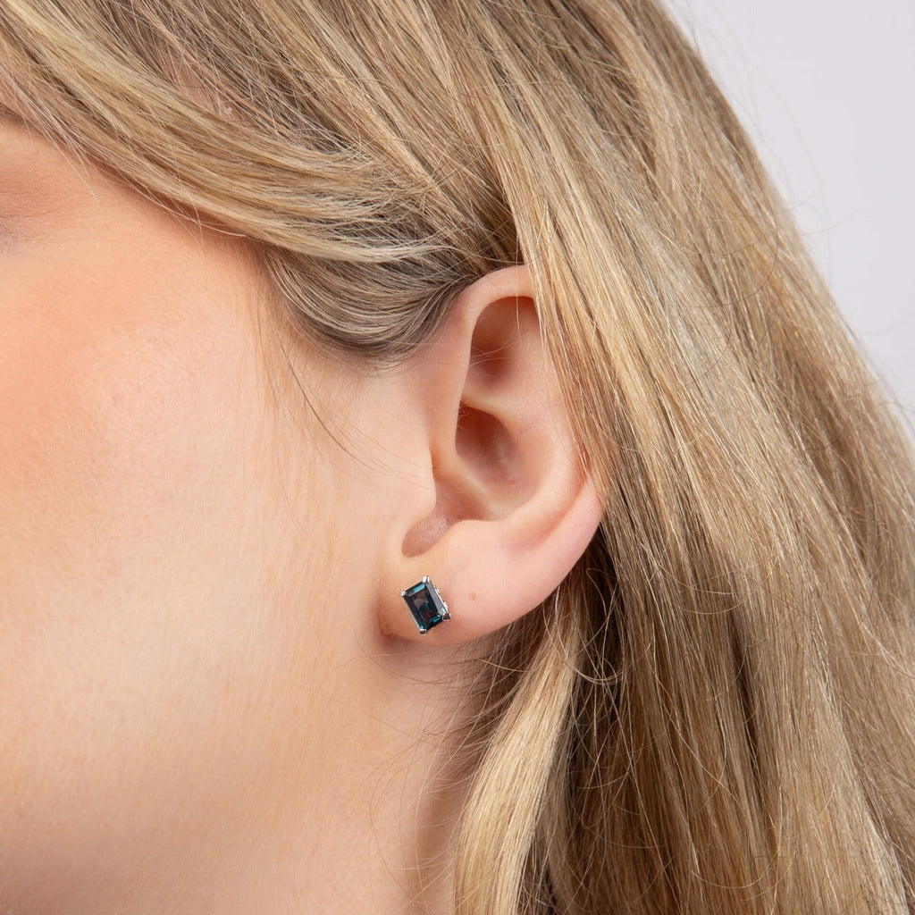 Elements Gold Rectangle London Blue Topaz Earrings-1