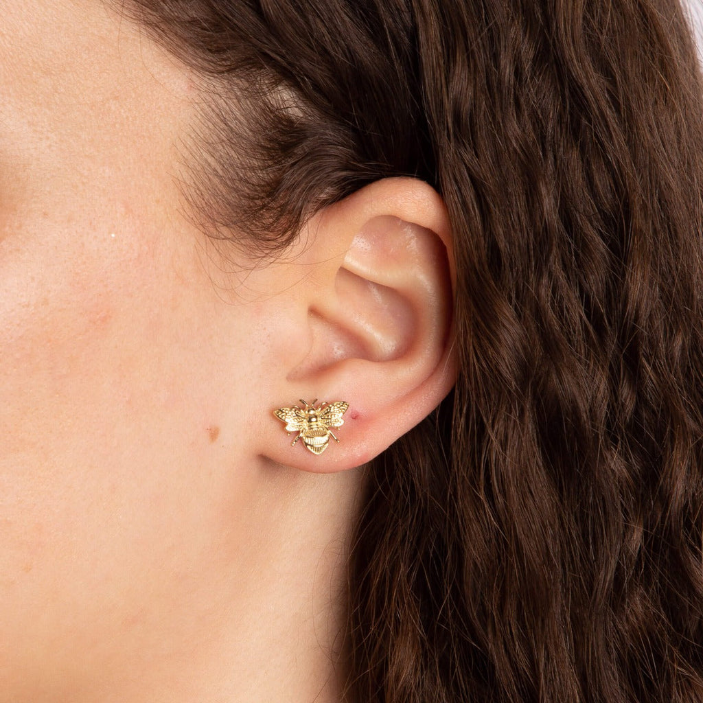 Elements Gold Detailed Bee Earrings-1