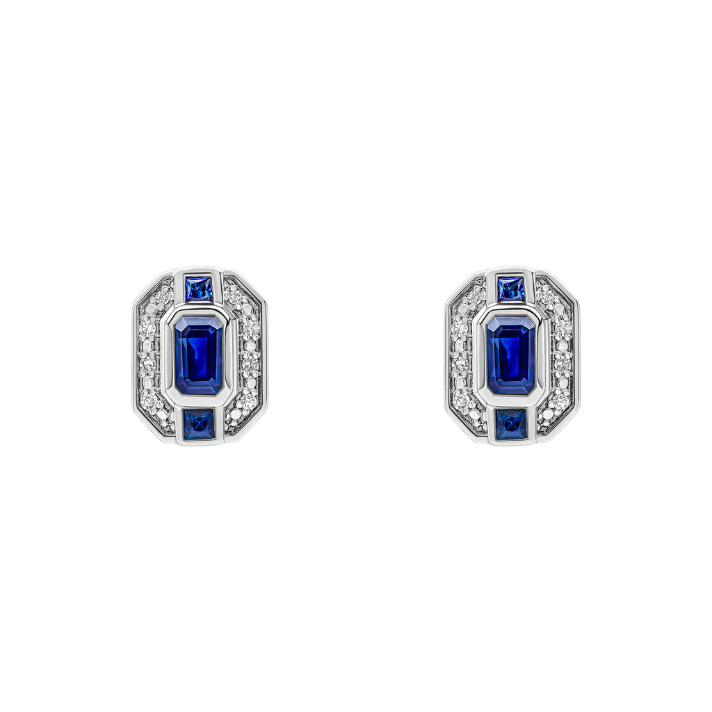 Elements Gold Sapphire Channel and Diamond Stud Earrings-0