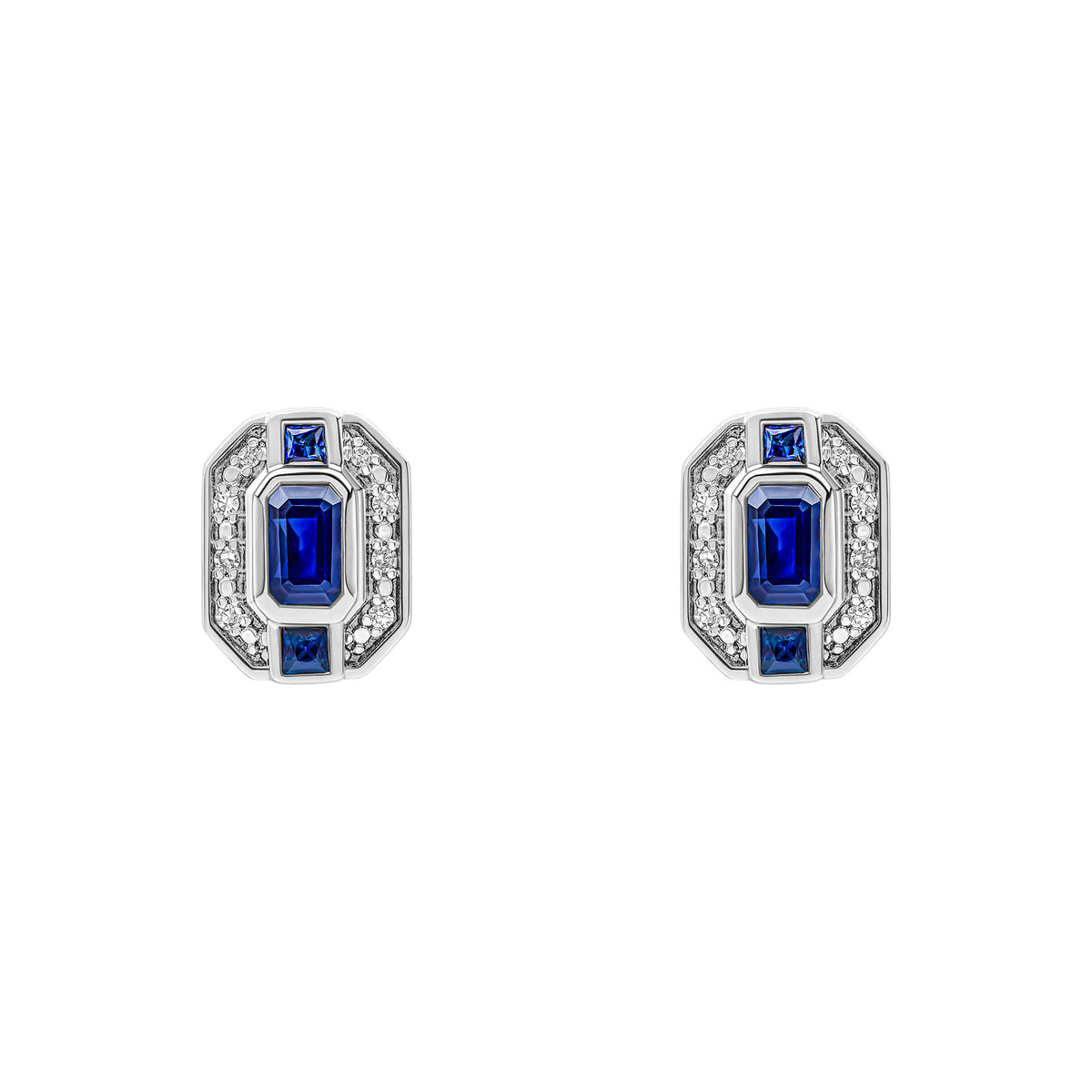 Elements Gold Sapphire Channel and Diamond Stud Earrings-0