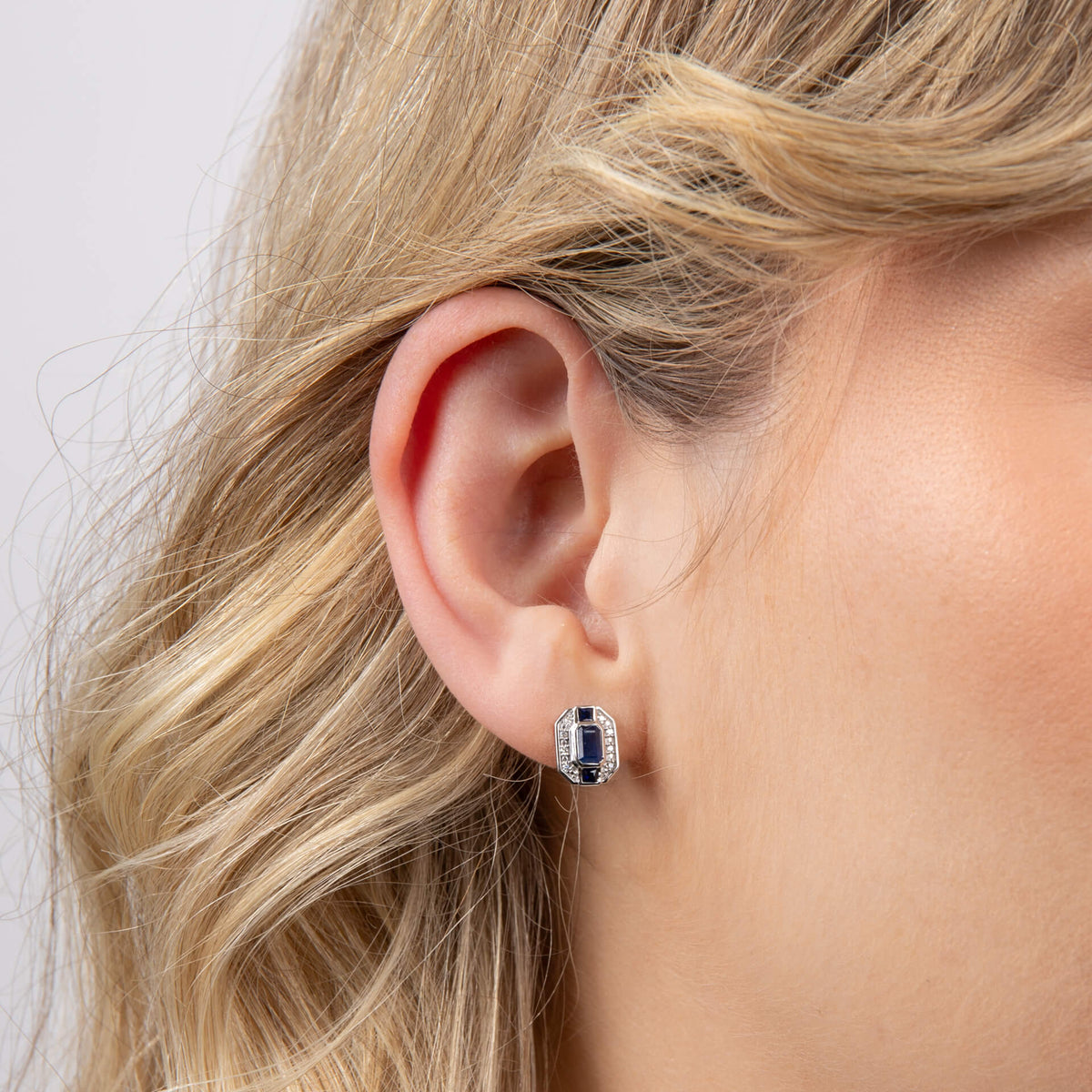 Elements Gold Sapphire Channel and Diamond Stud Earrings-1