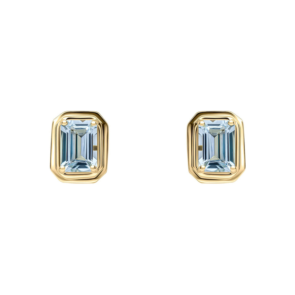 Elements Gold Elongated Octagon Aquamarine Stud Earrings-0