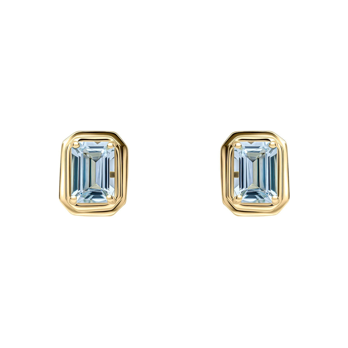 Elements Gold Elongated Octagon Aquamarine Stud Earrings-0
