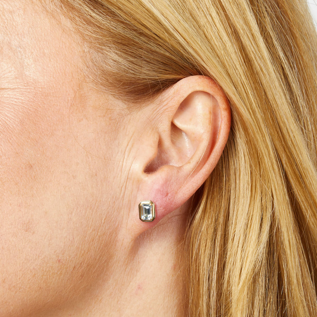 Elements Gold Elongated Octagon Aquamarine Stud Earrings-1