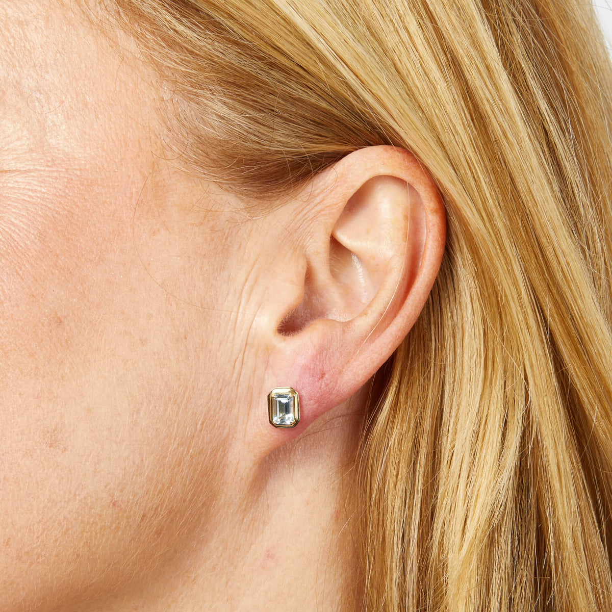 Elements Gold Elongated Octagon Aquamarine Stud Earrings-1