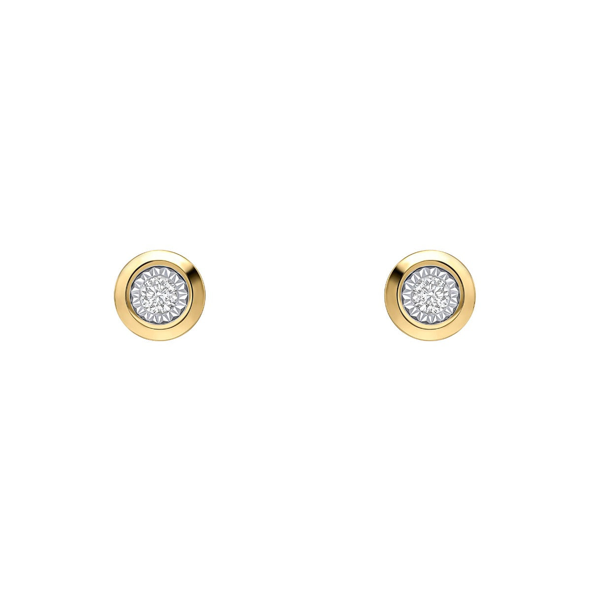 Elements Gold Rounded Bezel Diamond Stud Earrings-0