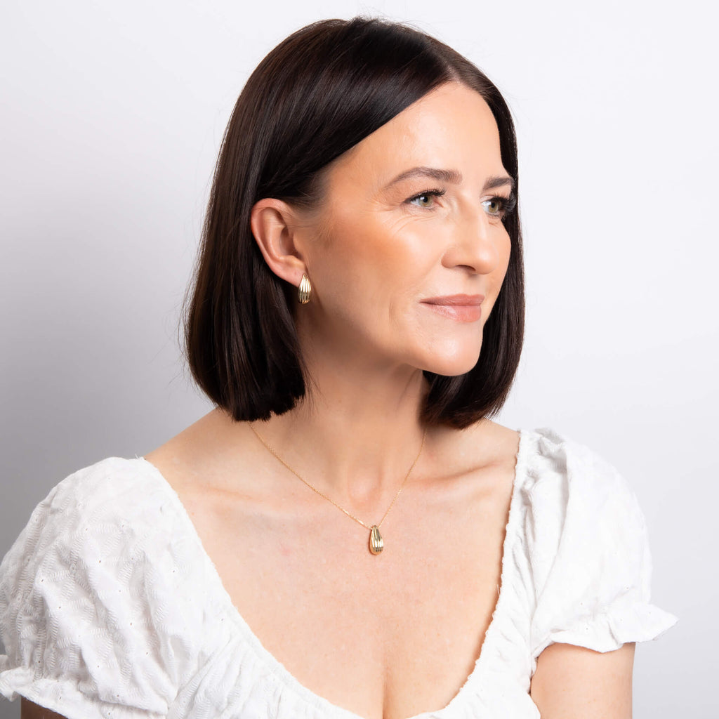 Elements Gold Ridged Teardrop Hoop Earrings-2