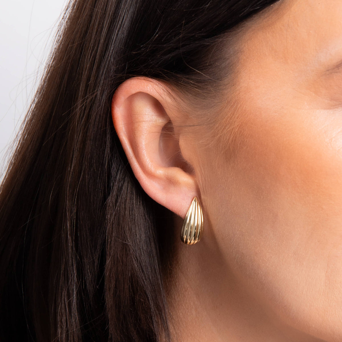 Elements Gold Ridged Teardrop Hoop Earrings-1