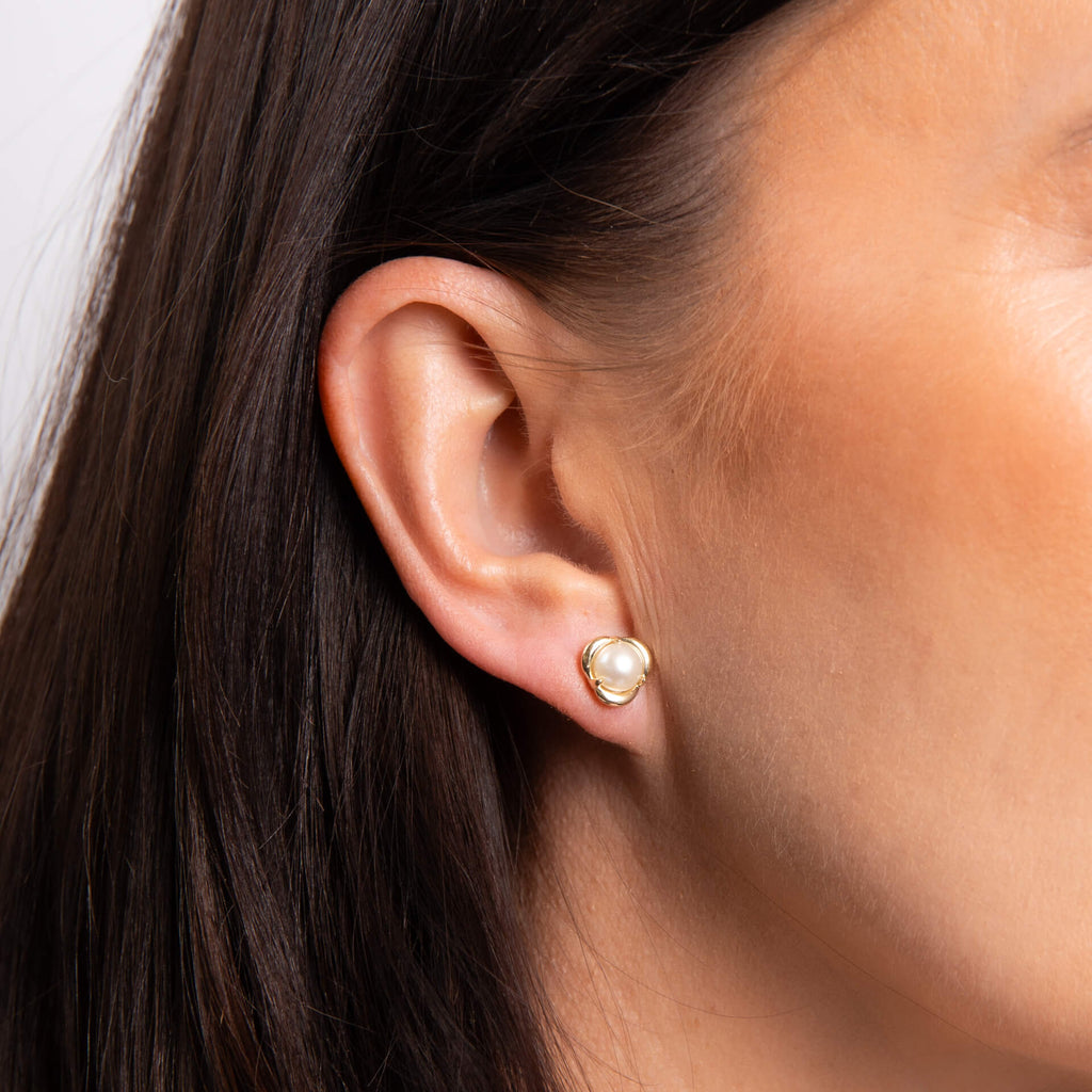 Elements Gold Petal Set Pearl Stud Earrings-1