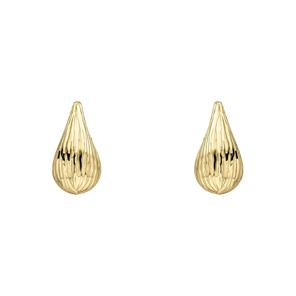 Elements Gold Ridged Teardrop Stud Earrings-0