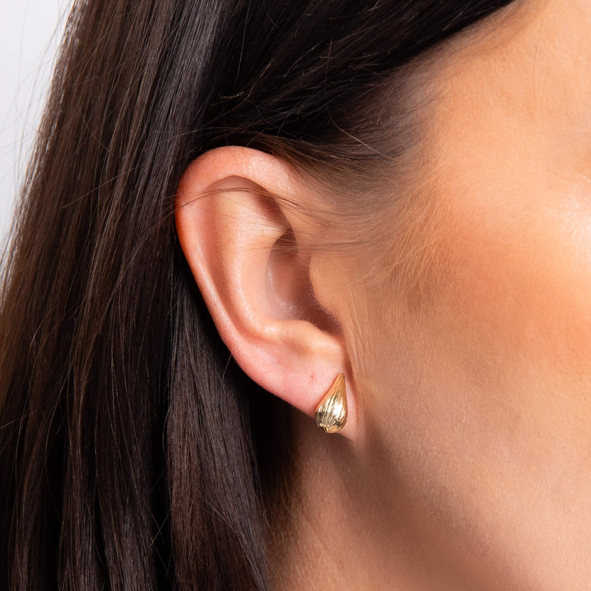 Elements Gold Ridged Teardrop Stud Earrings-1