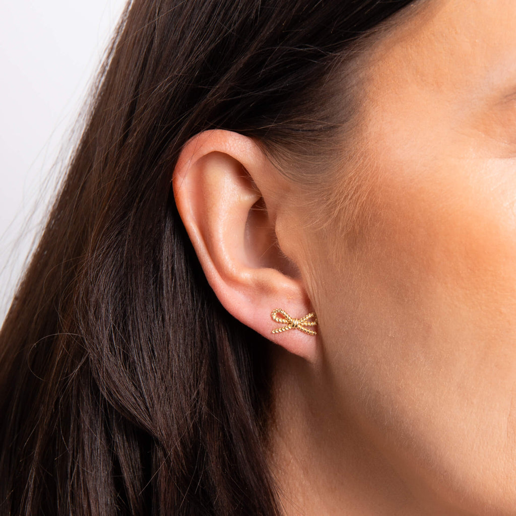 Elements Gold Rope Bow Stud Earrings-1
