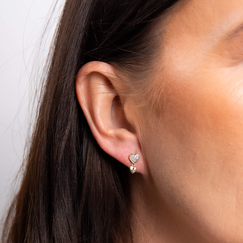 Elements Gold Double Heart Drop Earrings-1