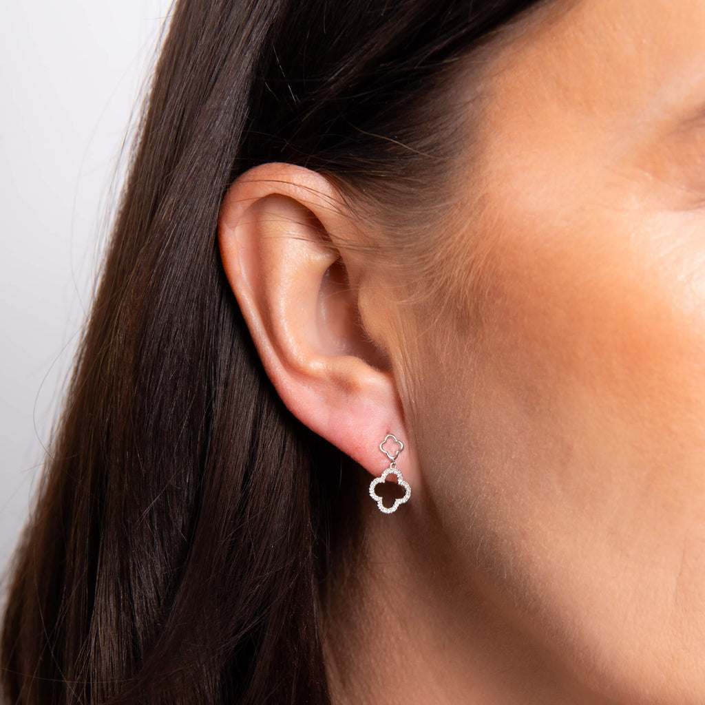 Elements Gold Diamond Quatrefoil Drop Earrings-1