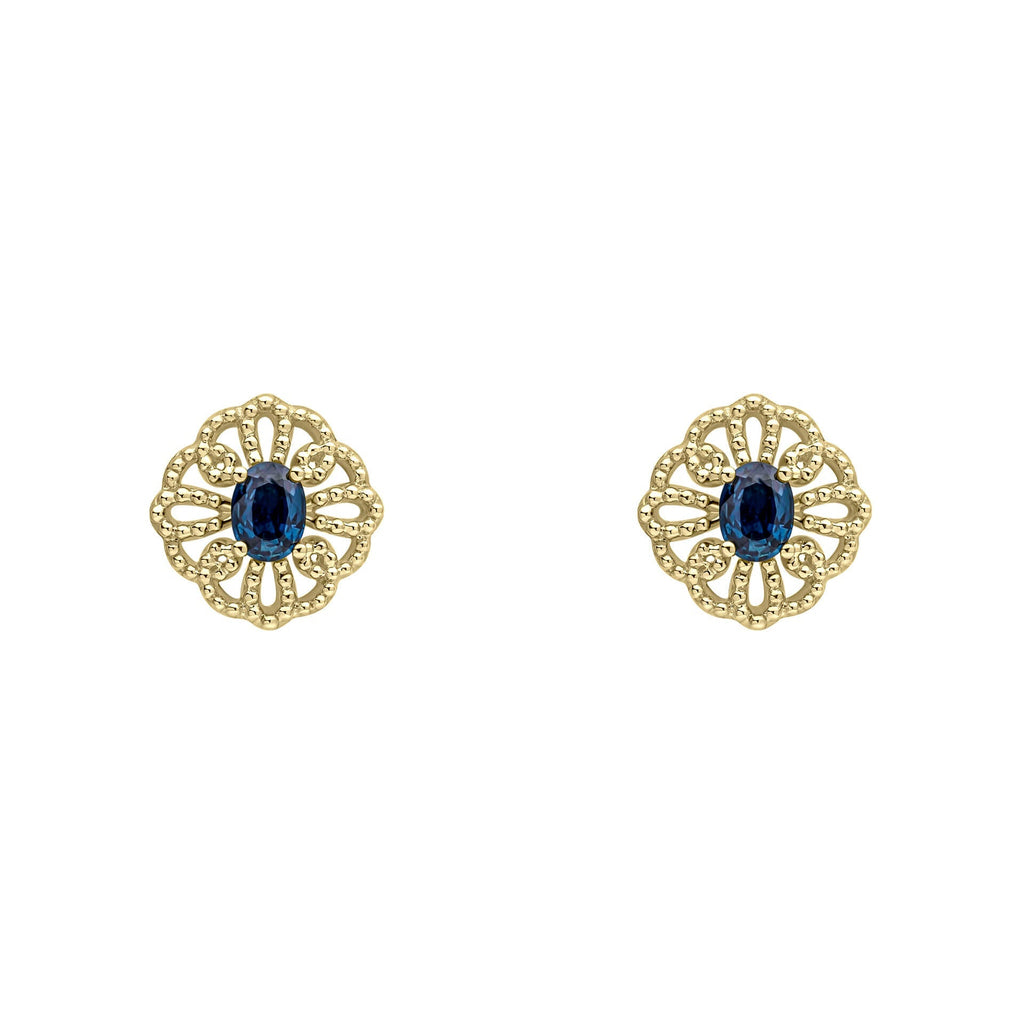 Elements Gold Ornate Sapphire Stud Earrings-0