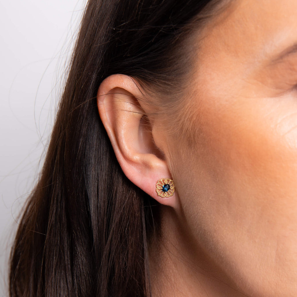 Elements Gold Ornate Sapphire Stud Earrings-1