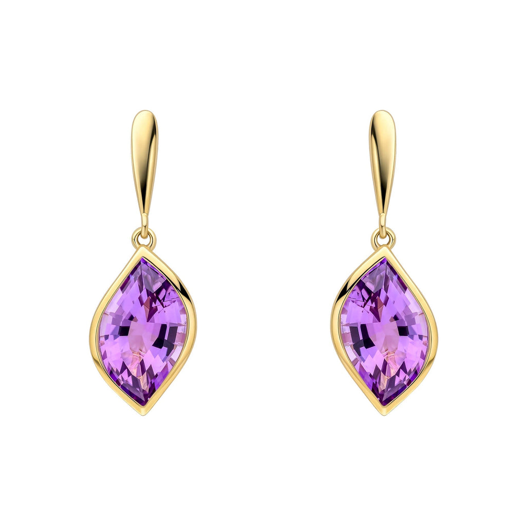 Elements Gold Flame Cut Amethyst Drop Earrings-0