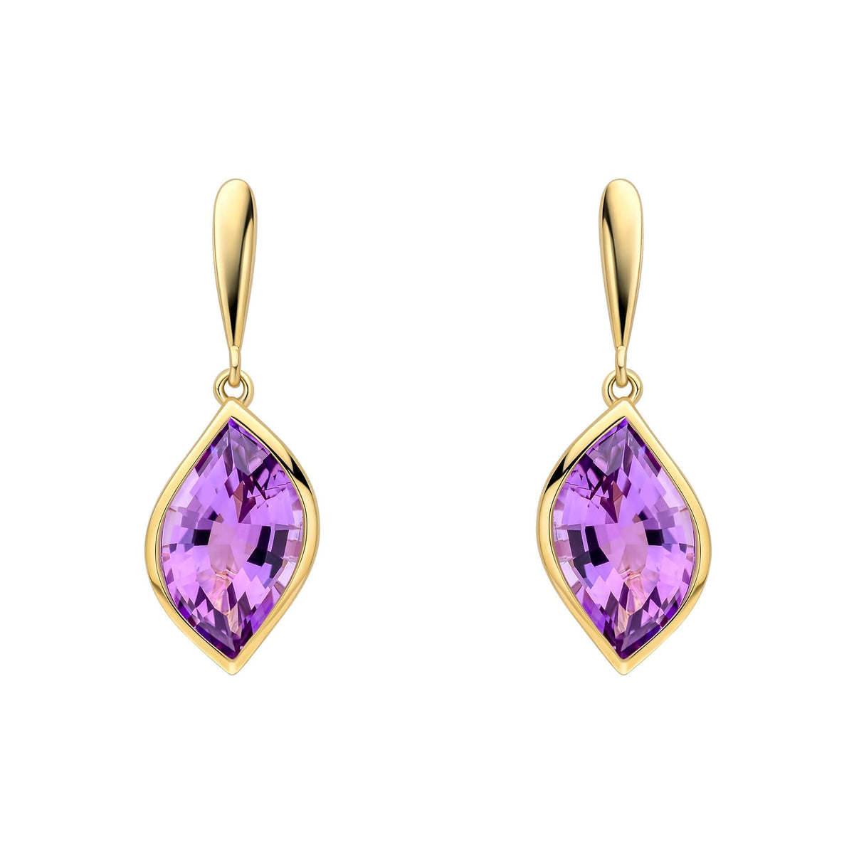 Elements Gold Flame Cut Amethyst Drop Earrings-0