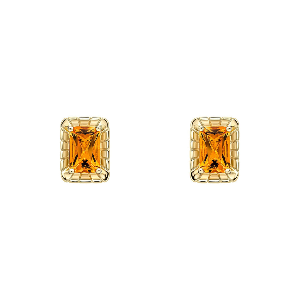 Elements Gold Detailed Octagon Citrine Stud Earrings-0