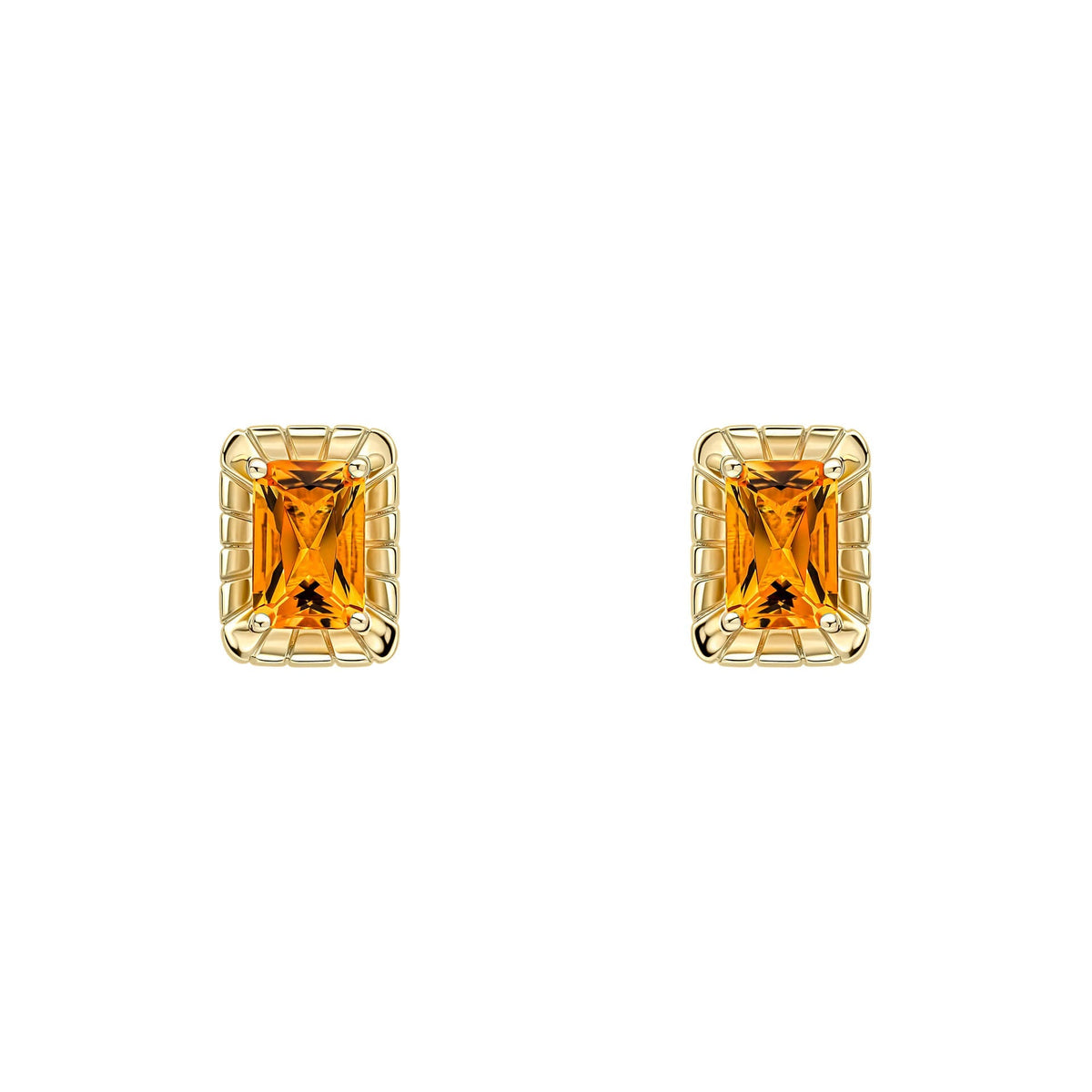 Elements Gold Detailed Octagon Citrine Stud Earrings-0