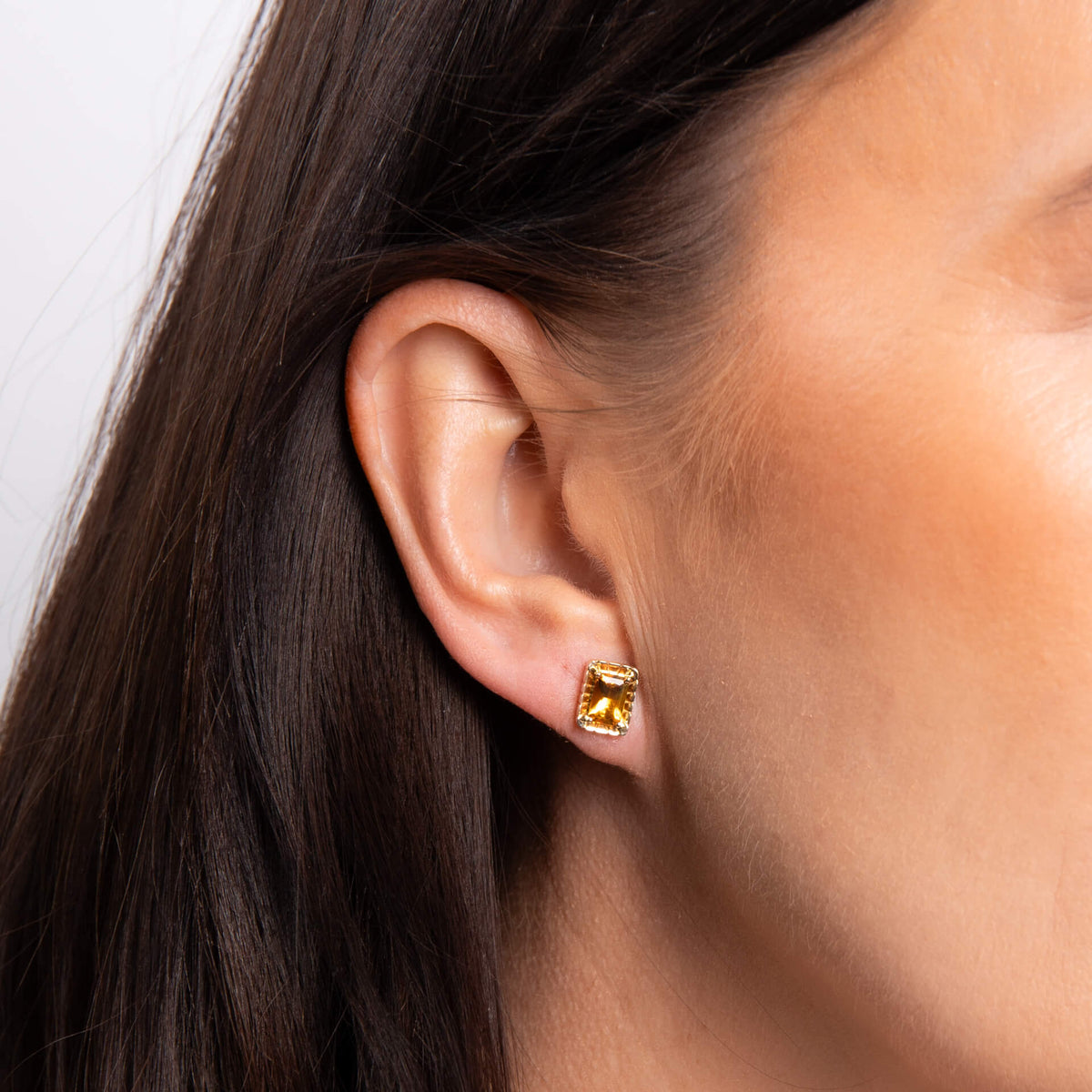 Elements Gold Detailed Octagon Citrine Stud Earrings-1