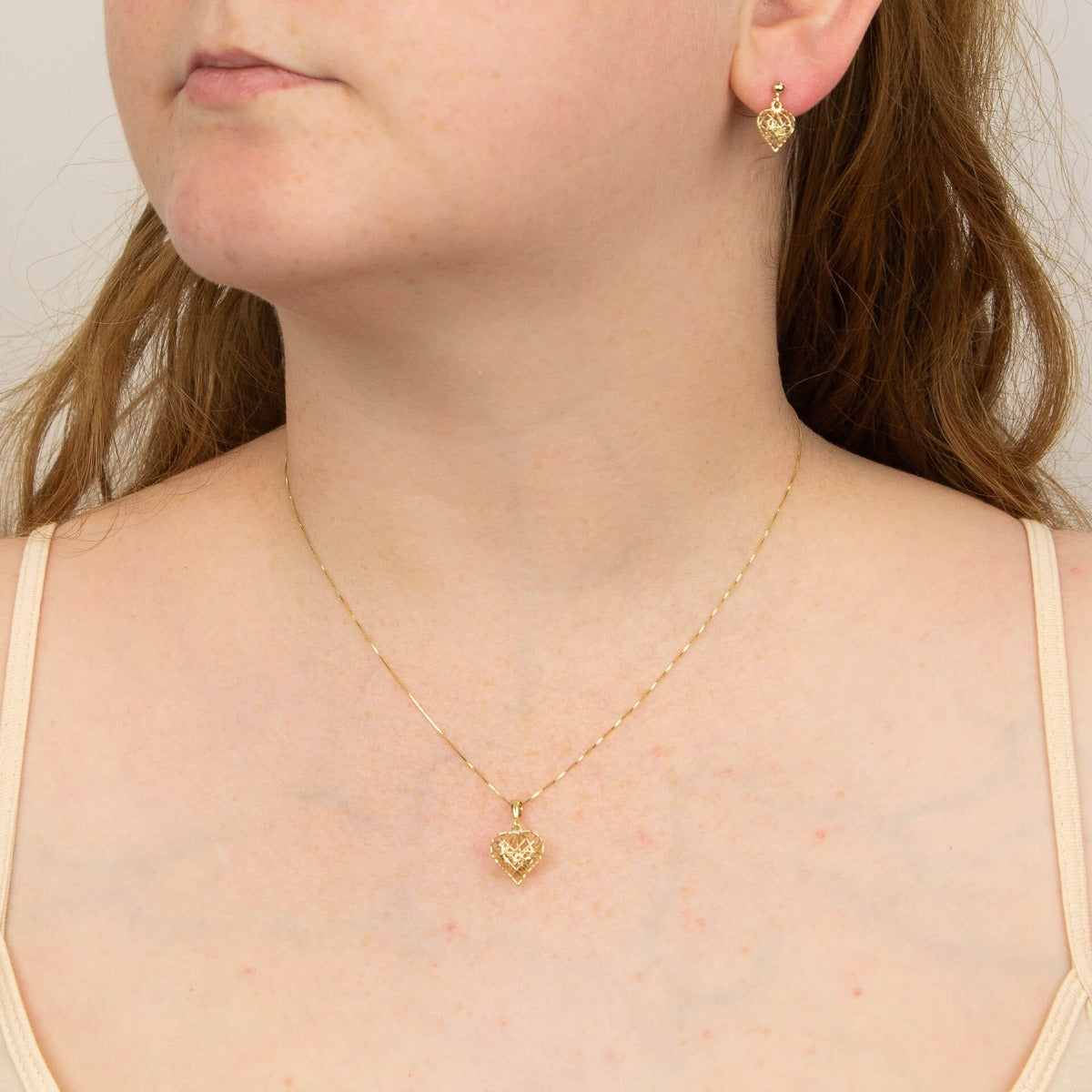 Elements Gold Caged Heart Drop Earrings-2