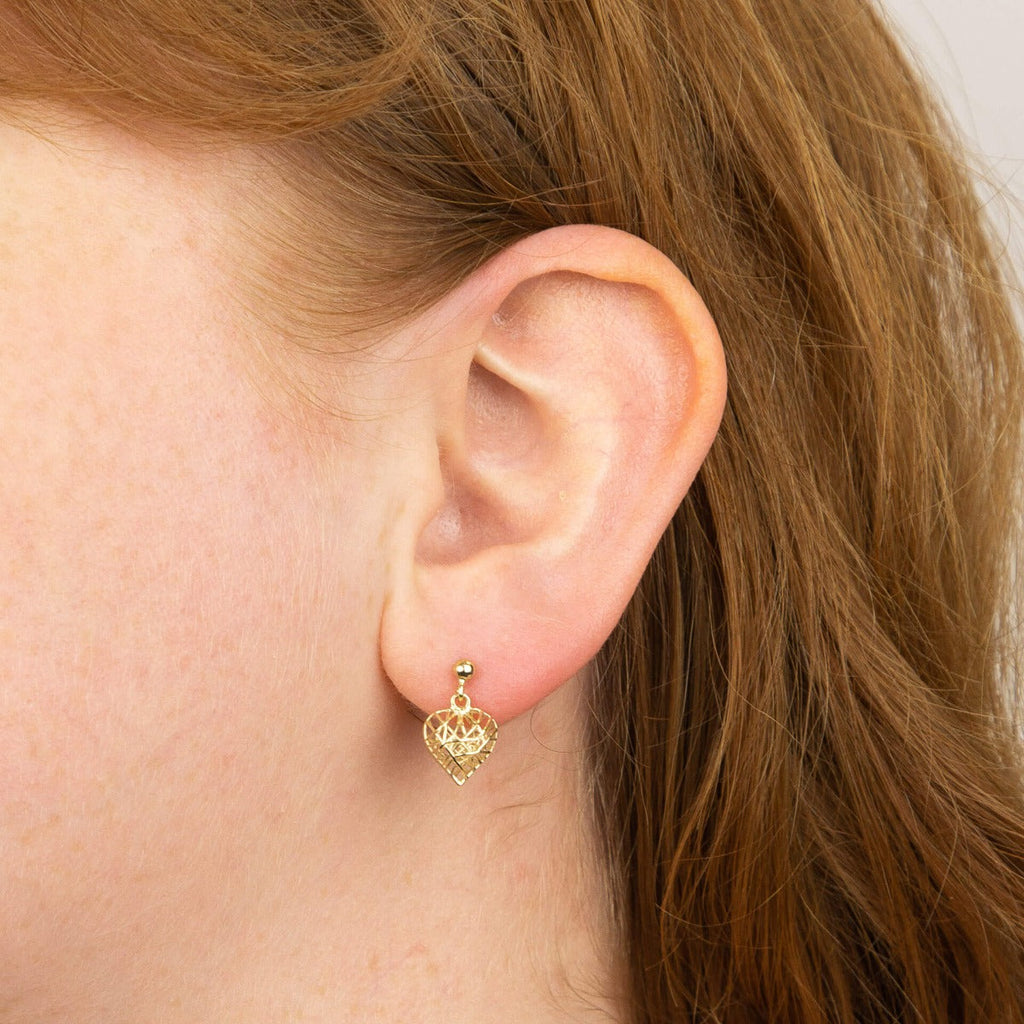 Elements Gold Caged Heart Drop Earrings-1