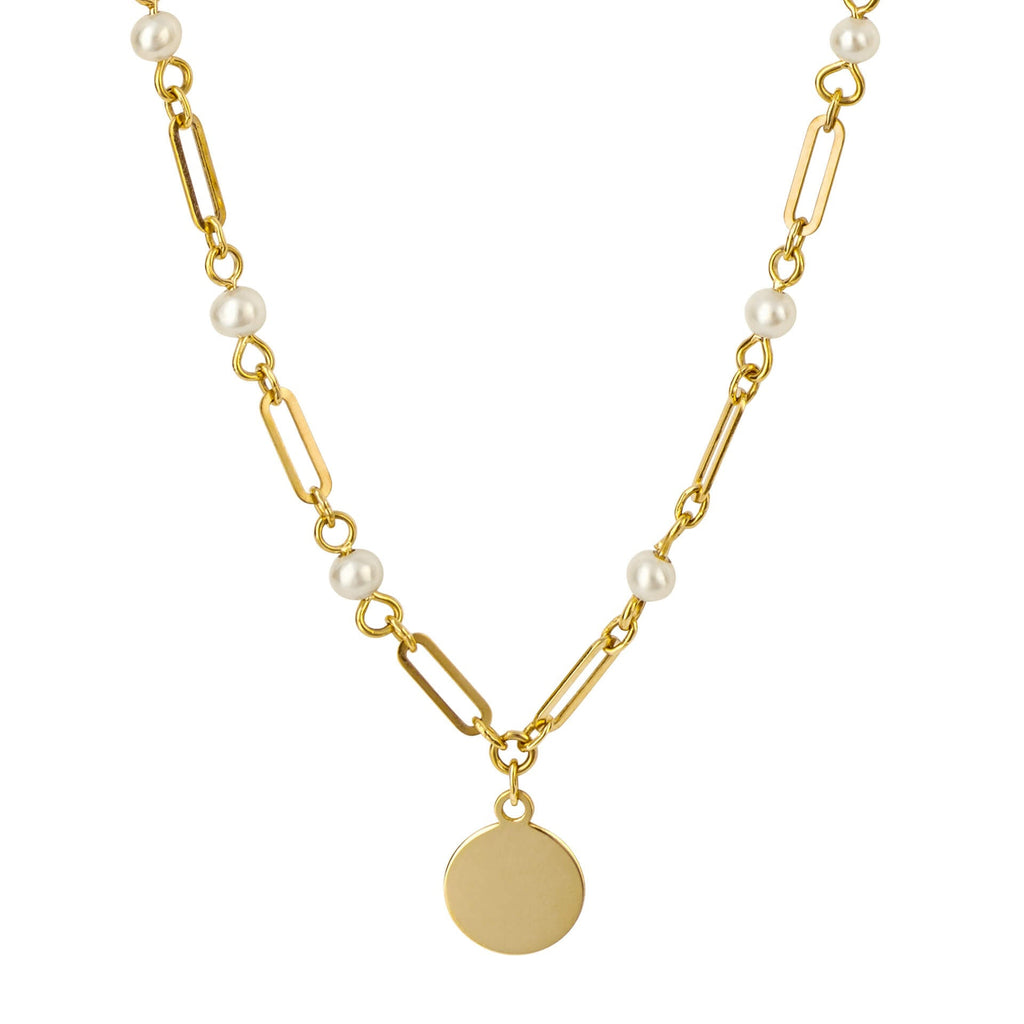 Elements Gold Pearl Station Necklace with Disc-0