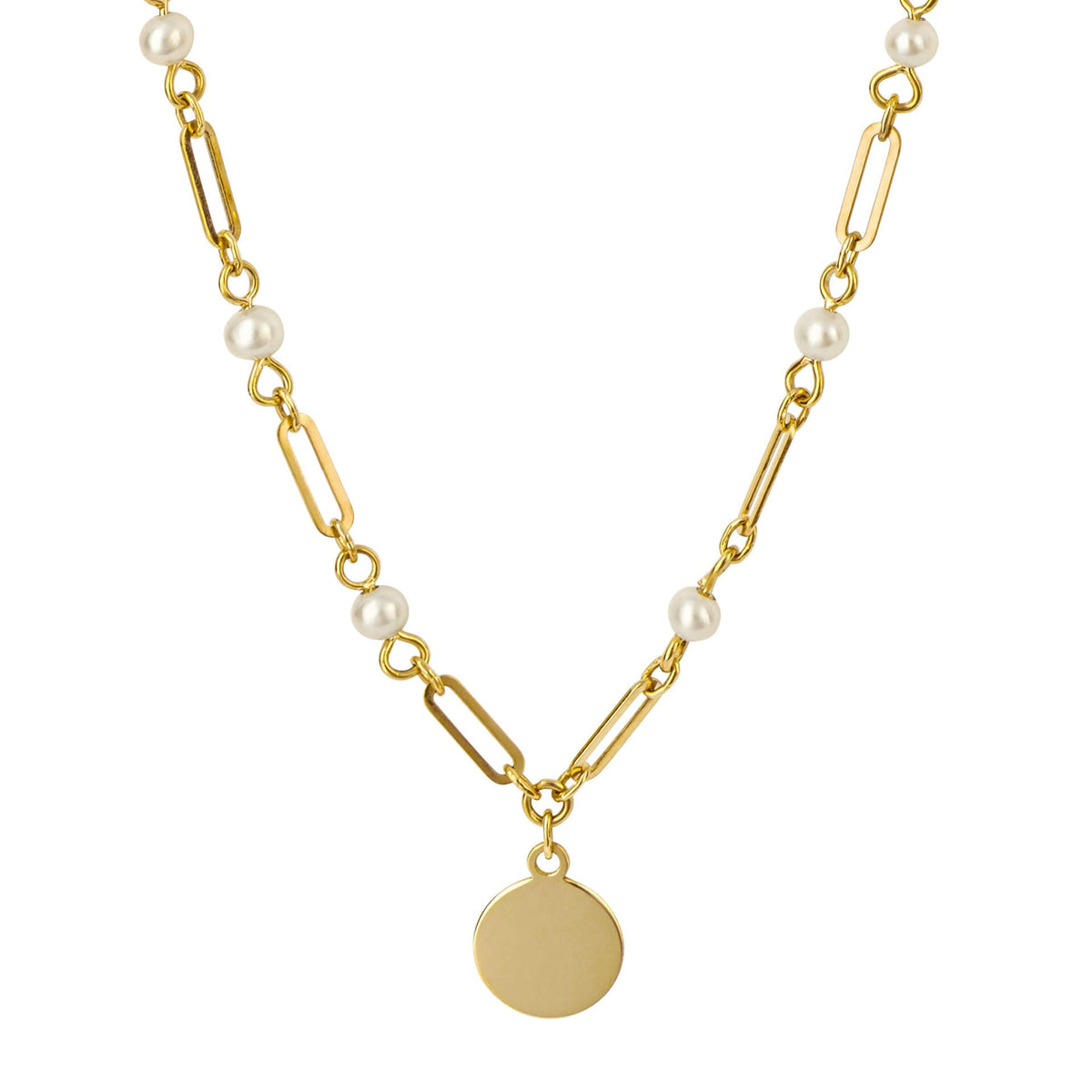 Elements Gold Pearl Station Necklace with Disc-0
