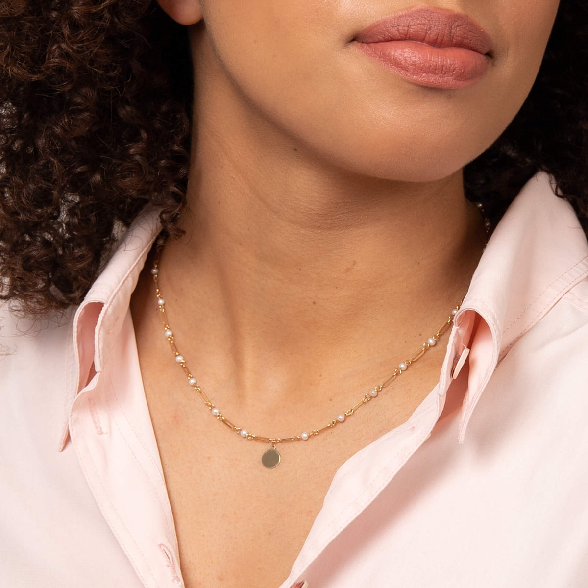 Elements Gold Pearl Station Necklace with Disc-1