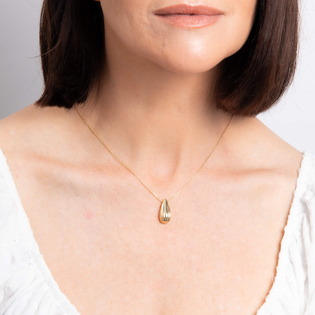 Elements Gold Ridged Teardrop Necklace-1
