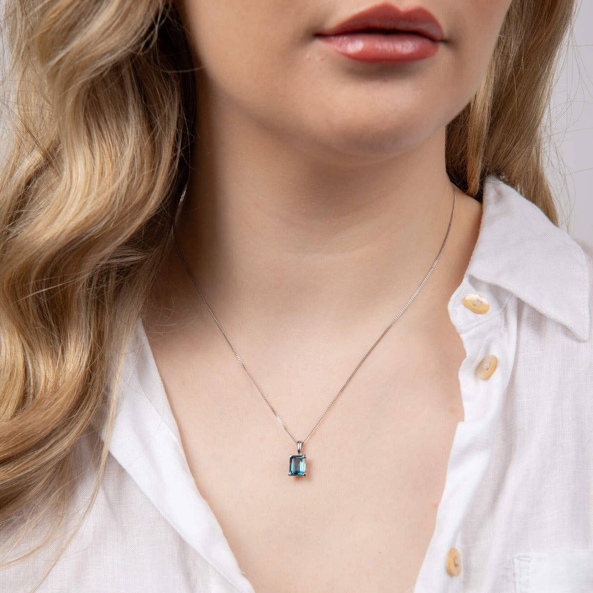 Elements Gold Rectangle London Blue Topaz Pendant-1