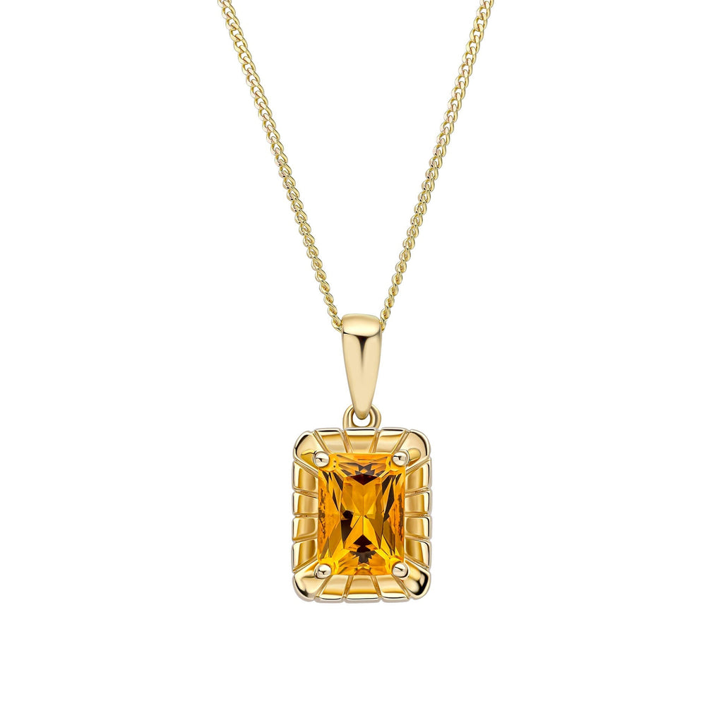 Elements Gold Detailed Octagon Citrine Pendant-0