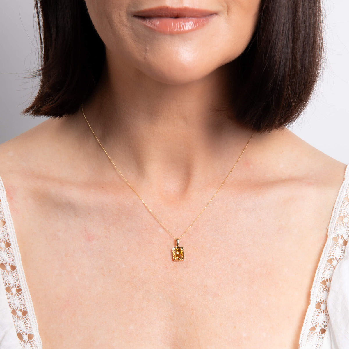 Elements Gold Detailed Octagon Citrine Pendant-1